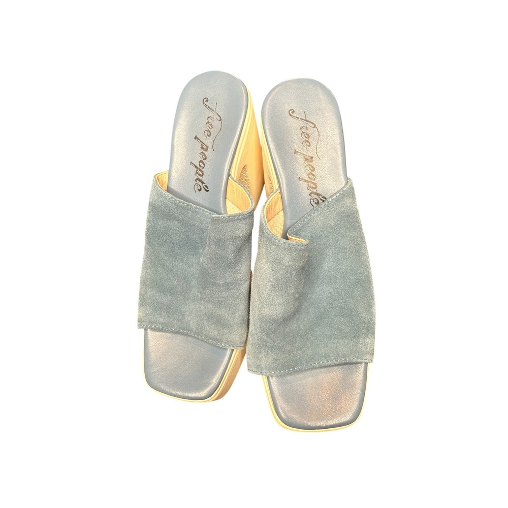 Free People Zoe Platforms Blue Basic Suede Open Toe‎ Slip On Cushioned Size 7
